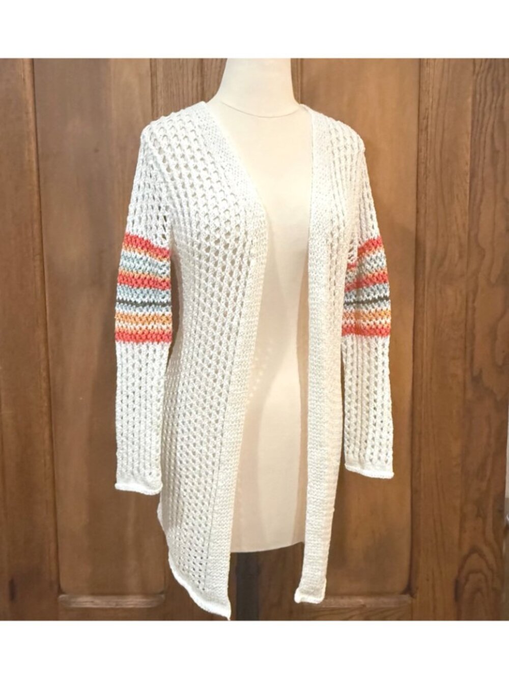 size‎ S Pol ivory crochet cardigan duster multicolor Summer sweater beach? - Picture 2 of 7